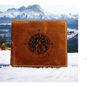 Compass Mountain Cartera de cuero plegable de primera calidad Buffalo para viajes al aire libre