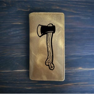Cartera de rodeo con hacha, estilo vaquero, estilo occidental, de piel de búfalo, de madera de primera calidad, hacha, madera, nueva
