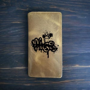 Portefeuille de rodéo musical Cowboy Western en cuir de buffle, peinture en aérosol de qualité supérieure rétro NOUVEAU