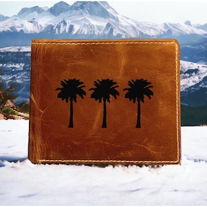 Cartera de cuero con palmeras, plegable, de primera calidad, Buffalo Tropical Beach, NUEVO