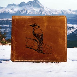 Cartera de piel de arrendajo azul plegable de primera calidad con diseño de búfalo, pájaro, animal salvaje, NUEVA