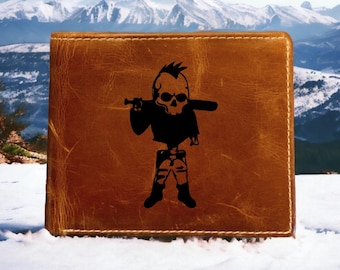 Skeleton Mohawk Buffalo Leather Bifold Wallet: Skull Bat Gift