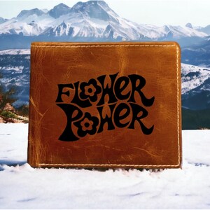 Cartera de piel Flower Power con diseño de flores de búfalo de primera calidad y doble pliegue, NUEVA
