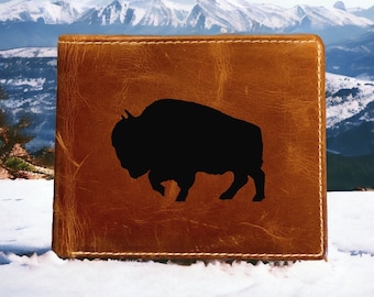 Cartera plegable de piel con forma de bisonte Animal de búfalo de primera calidad NUEVO