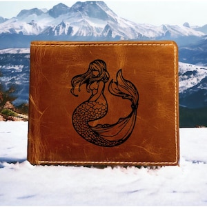 Cartera de piel de sirena plegable de primera calidad Buffalo Ocean Beach Fantasy NUEVA