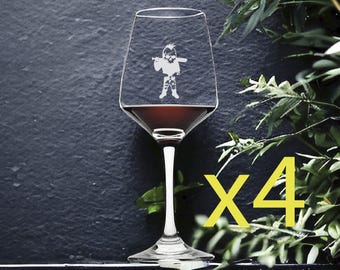 Skeleton Mohawk Wine Glasses: Personalized Skull Gift, Set of 4