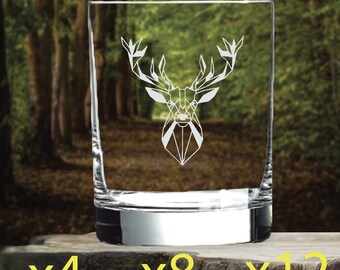 Verre à whisky double géométrique Deer, 14 oz, Old Fashioned Nature x4 x8 x12 NOUVEAU