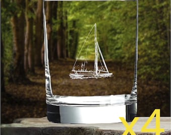 Sailboat Whiskey Glasses: Nautical Old Fashioned Glass Set of 4