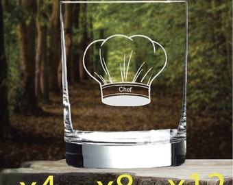 Chef Hat Whisky Glass Double 14 Oz Old Fashioned Cooking x4 x8 x12 NEW