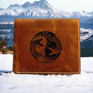 Cartera de cuero Dragon Yin Yang plegable de primera calidad Buffalo NUEVO