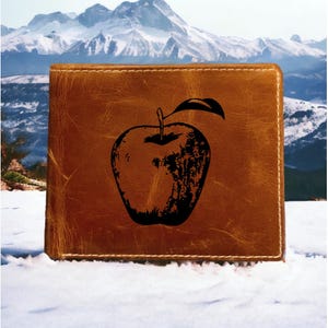 Cartera de piel de manzana plegable de primera calidad con forma de búfalo, fruta, árbol, comida orgánica, NUEVA