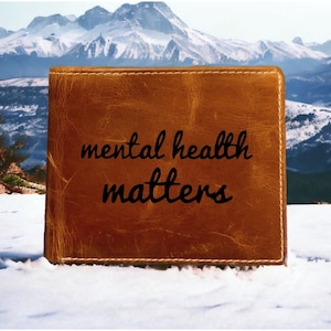 Cartera de cuero con diseño de salud mental, plegable, de primera calidad, con cita de Buffalo Mind Brain, NUEVA