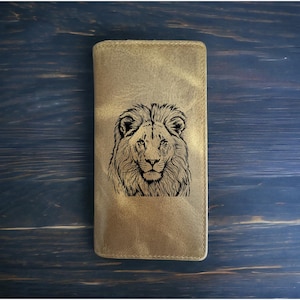 Cartera de piel de búfalo estilo vaquero, estilo rodeo, con diseño de león, de primera calidad, con diseño de gran felino, regalo NUEVO