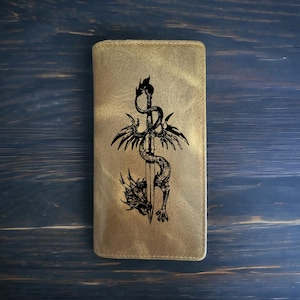 Cartera de rodeo con espada de dragón, estilo vaquero, estilo occidental, de piel de búfalo, de primera calidad, de fantasía, NUEVA