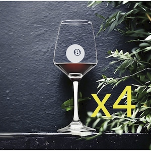 8 Ball Wine Glasses x4 Premium 12 Oz Personalize Billiards Pool Bar Games NEW