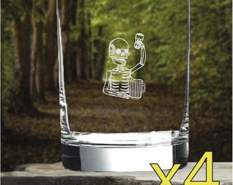 Skull Cheers Whiskey Glasses x4 Double 14 Oz Premium Old Fashioned Beer Gift NEW
