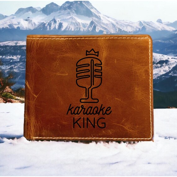 Karaoke King Buffalo Leather Wallet: Engraved Bifold with RFID Blocking