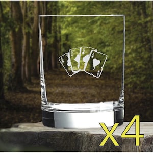 エースカード ウイスキーグラス x4 ダブル 14オンス プレミアム オールドファッション ポーカー レア 新品