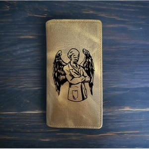 Cartera de rodeo Doctor Angel, estilo vaquero, estilo western, de piel de búfalo, con alas premium, color negro, nueva