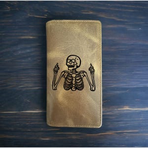Carteira Skeleton Rodeo Cowboy Western Buffalo Couro Premium Dedo de Pássaro NOVA