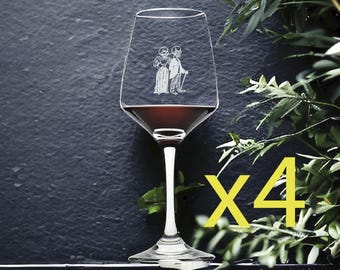 Skeleton Couple Wine Glasses x4 Premium 12 Oz Personalize Retro Fancy Gift NEW