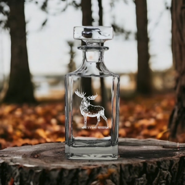 Moose Decanter 26 Oz Bourbon Whisky Glass Full Body Customize Premium NEW