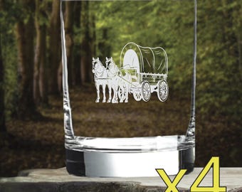Whiskyglas med täckt vagn x4 Dubbla 14 oz Premium gammaldags present NYTT