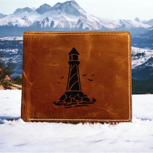Cartera de cuero con faro plegable de primera calidad Buffalo Beach Ocean NUEVO