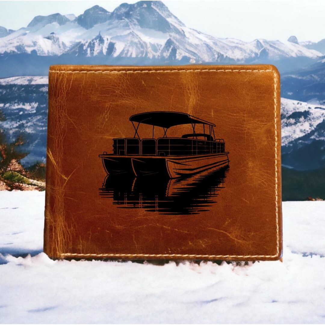 Boat Sticker Wallet Pontoon Leather Wallet Bifold Premium Quality Buffalo Boat Lake River ...