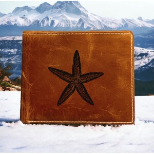Cartera de cuero de estrella de mar plegable de primera calidad Buffalo Animal Ocean Beach NUEVO