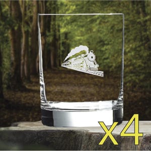 Train Whiskey Glasses x4 Double 14 Oz Premium Old Fashioned Locomotive Gift NEW