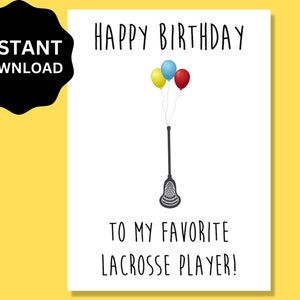 de aniversário do Lacrosse | Cartão de feliz aniversário para jogador de lacrosse | Imprimível para download