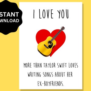 Tarjeta de feliz aniversario "Taylor Swift" imprimible, tarjeta de aniversario de boda divertida y descargable para fanáticos de la música, tarjeta de San Valentín de Taylor Swift