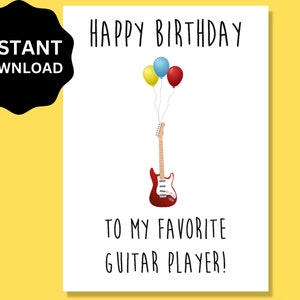 Gitaarspeler verjaardagskaart afdrukbaar | Gelukkige verjaardagskaart voor gitarist, downloadbaar | Kaarten voor gitaristen, verjaardagscadeau voor gitaar