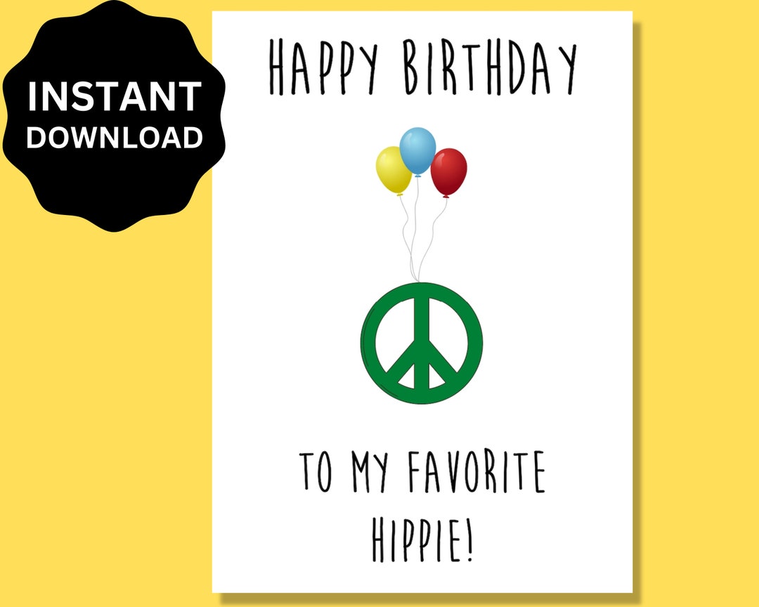 Hippie Birthday Card Printable Happy Birthday Card for Hippie