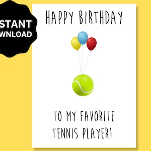 Carte d'anniversaire de tennis | Carte de joyeux anniversaire pour joueur de tennis | Carte de balle de tennis téléchargeable imprimable