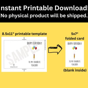 Teacher Birthday Card Printable | Happy Birthday Card for Teacher ...