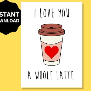 Tarjeta de feliz aniversario de Latte imprimible para amantes del café, descargable, tarjeta de aniversario de boda divertida, tarjeta de San Valentín de café, espresso