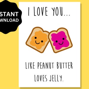 Druckbare Erdnussbutter und Gelee Happy Jubiläumskarte, herunterladbare PBJ, lustige Hochzeitsjubiläumskarte, PB und J Valentines Card