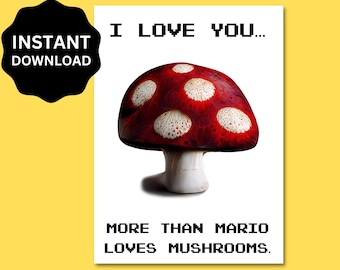 Printable Mario Themed Happy Anniversary Card, Downloadable Mario, Gamer Anniversary Card, Video Game Card, Mario Valentines Card, Wedding