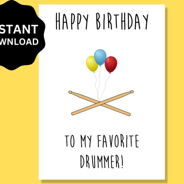 Drummer Birthday Card Printable | Happy Birthday Card for Drummer, Downloadable | Cards for Drummer, Birthday Gifts Plays Drums