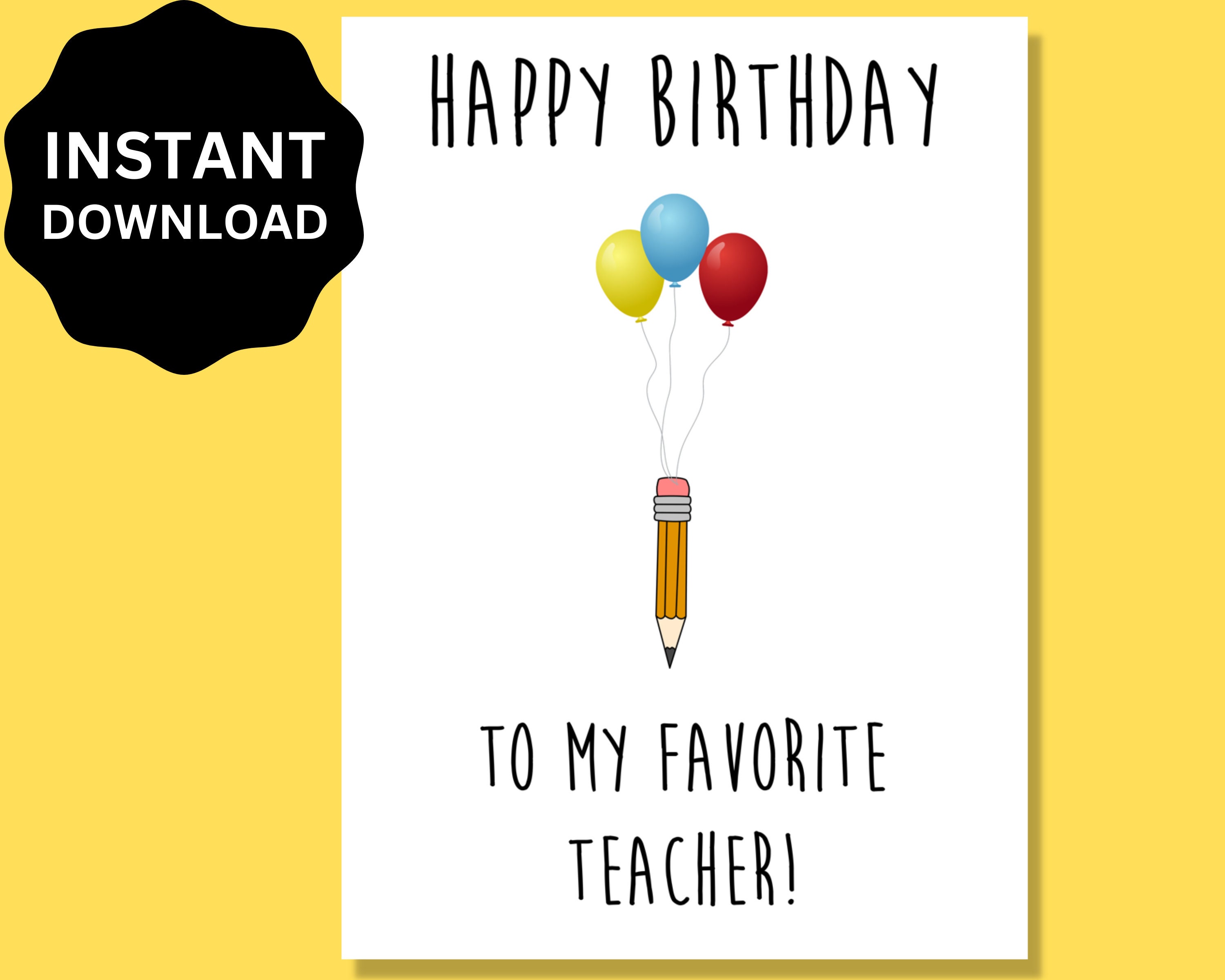 Teacher Birthday Card Printable Happy Birthday Card for Teacher