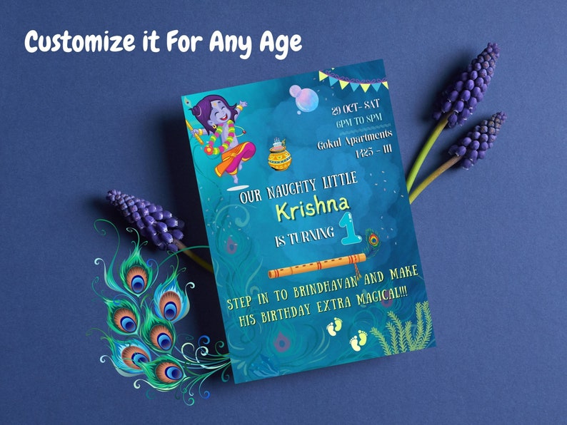 Krishna Theme Birthday Invitation Card Printable/ Krishna Etsy