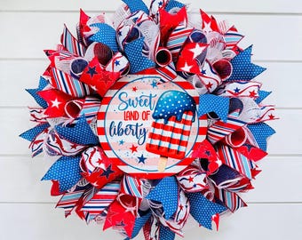 4th of July Wreath for Front Door, Patriotic Popsicle Wreath, Red White and Blue Wreath, Independence Day Decor, USA Wreath, Summer Wreath