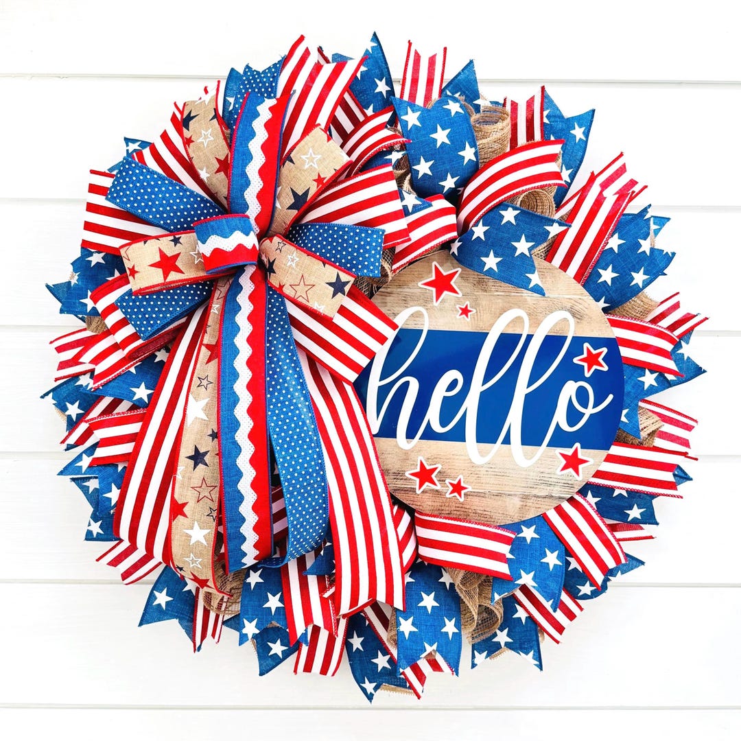 4th of July Wreath for Front Door, Patriotic Wreath, Red White Blue ...