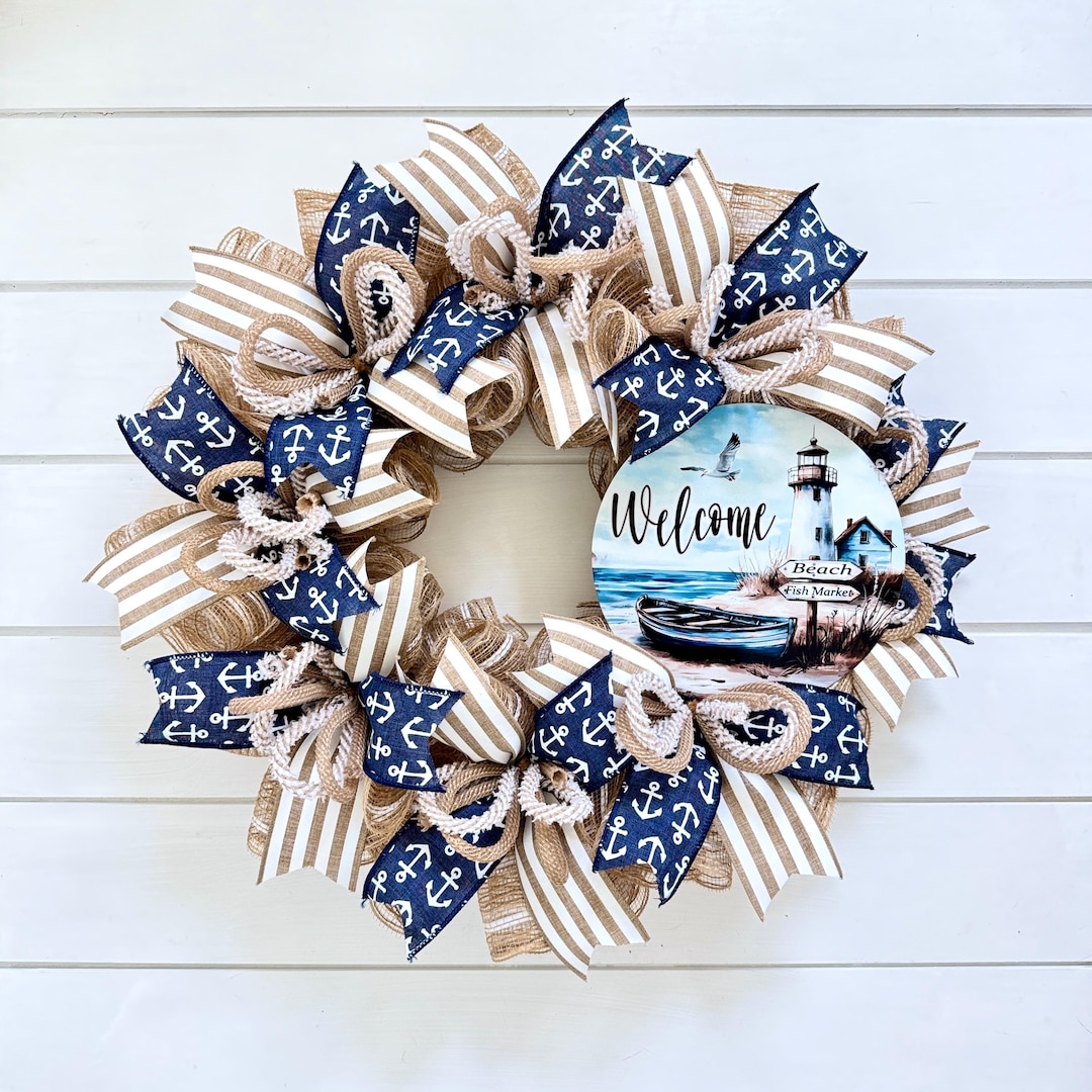 Nautical Lighthouse Wreath: Coastal Beach House Decor - Etsy