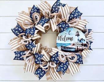 Nautical Lighthouse Swag – Beach Coastal Door Decor, Summer Wreath ...