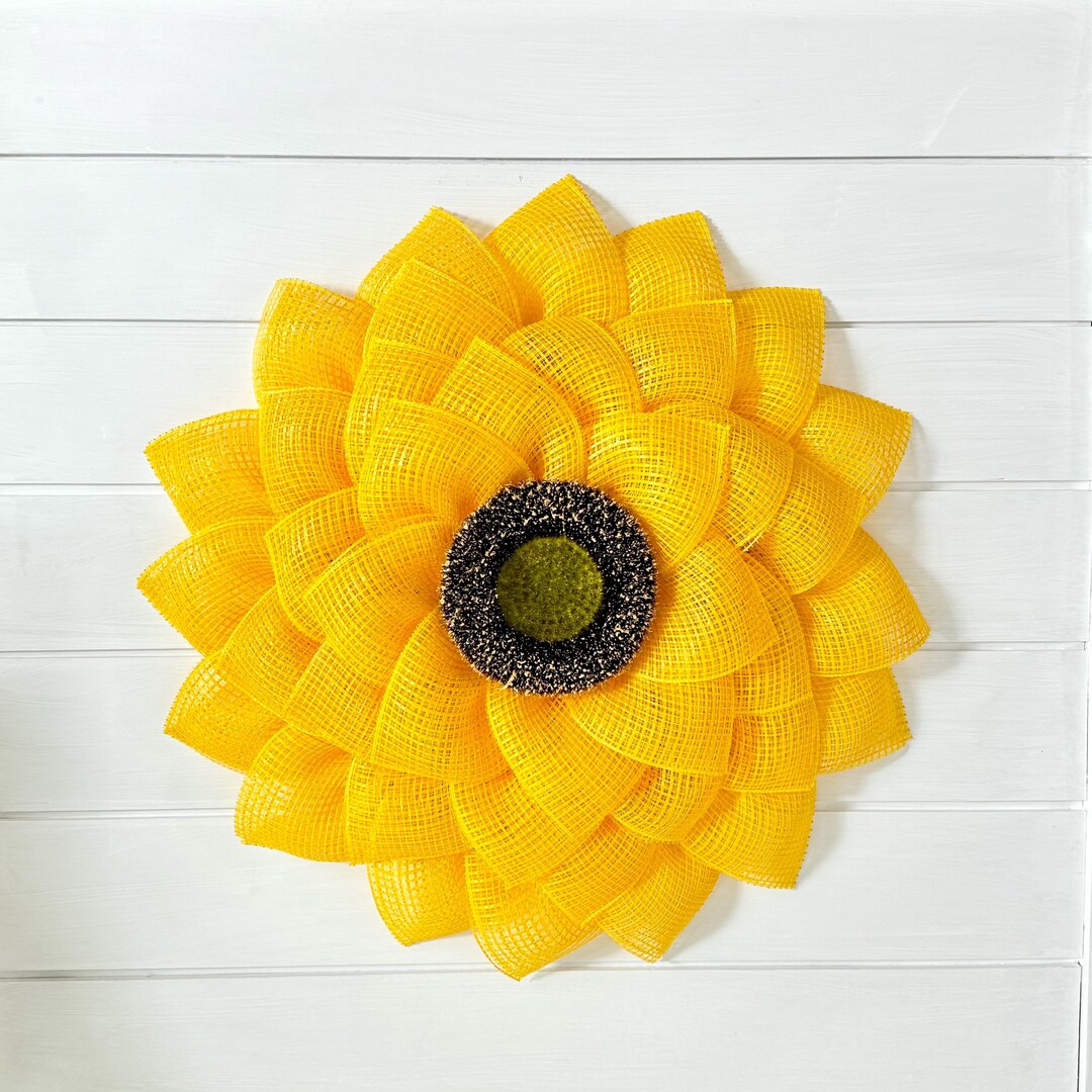 Sunflower Wreath for Front Door, Yellow Flower Door Hanger, Summer ...