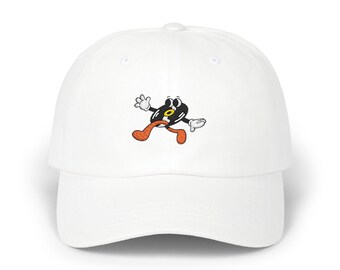Scratch Records 'Scratchy' Character Dad Cap | Embroidered White Hat