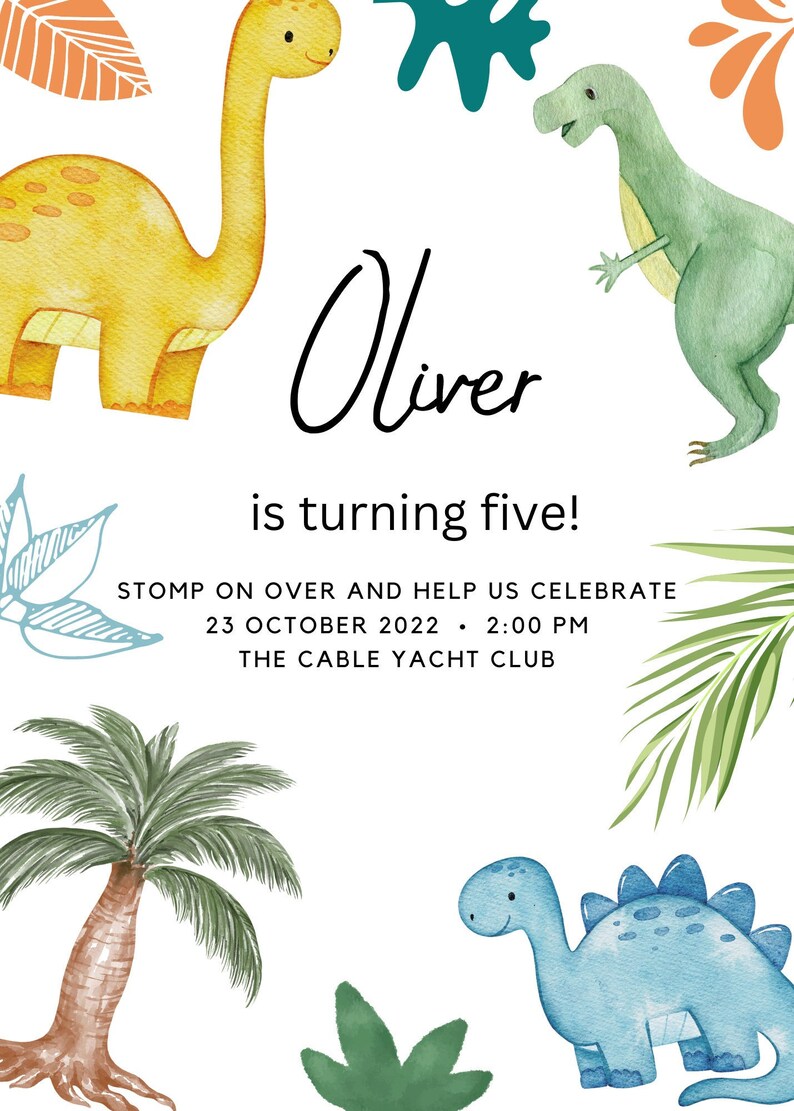 Dinosaur Birthday Invitations Printable - Etsy